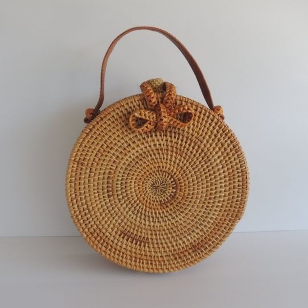 Handle round rattan bag clutch mini bag